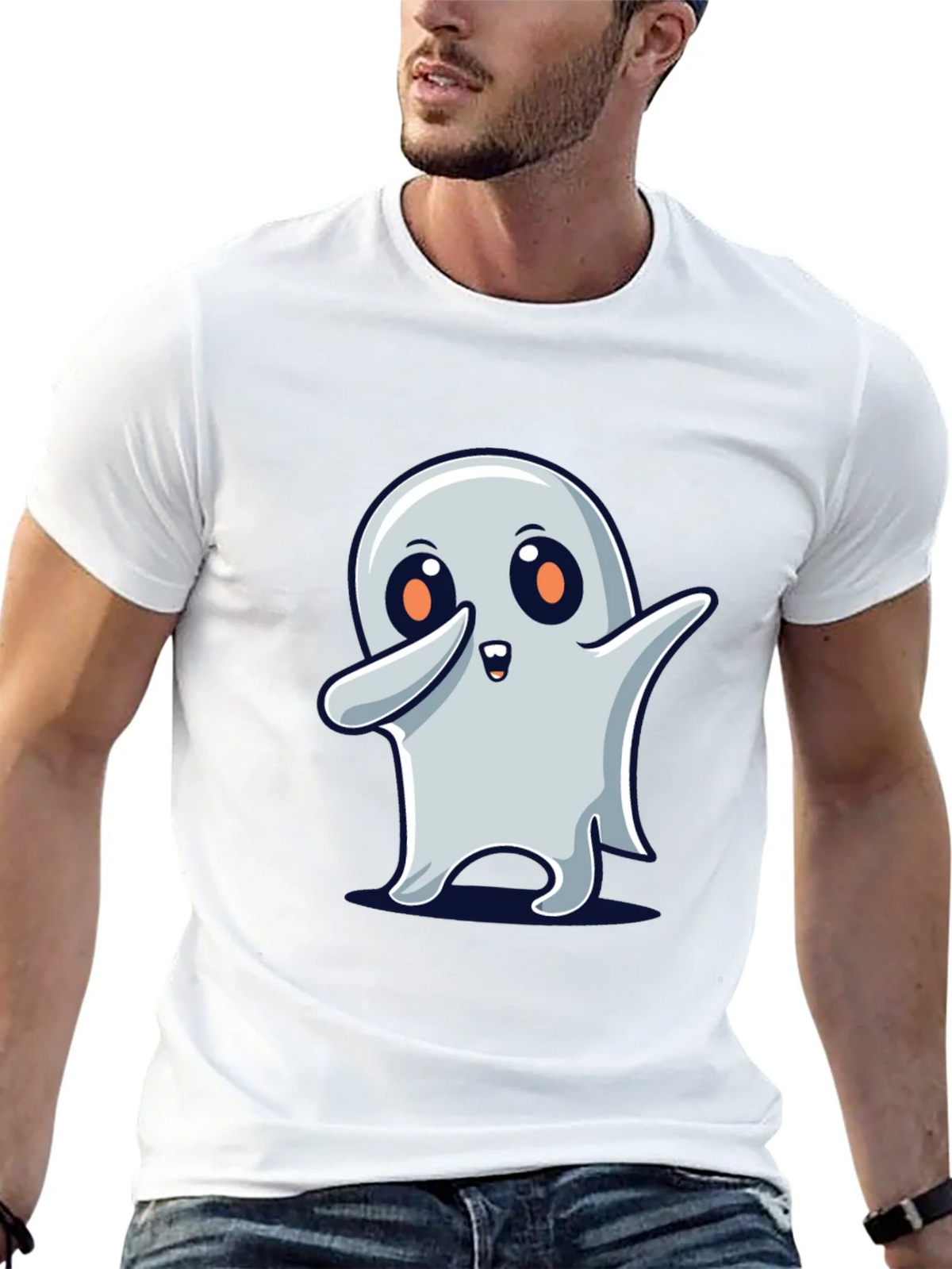 Cute Ghost Dab Halloween Black T-Shirt product image 12