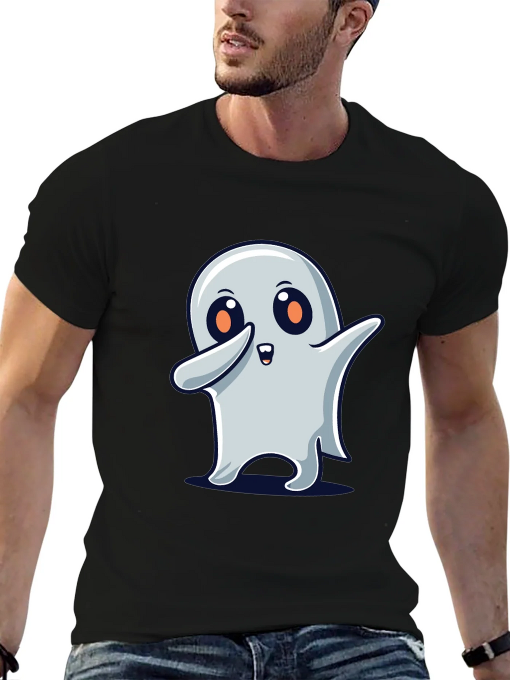 Cute Ghost Dab Halloween Black T-Shirt product image 6