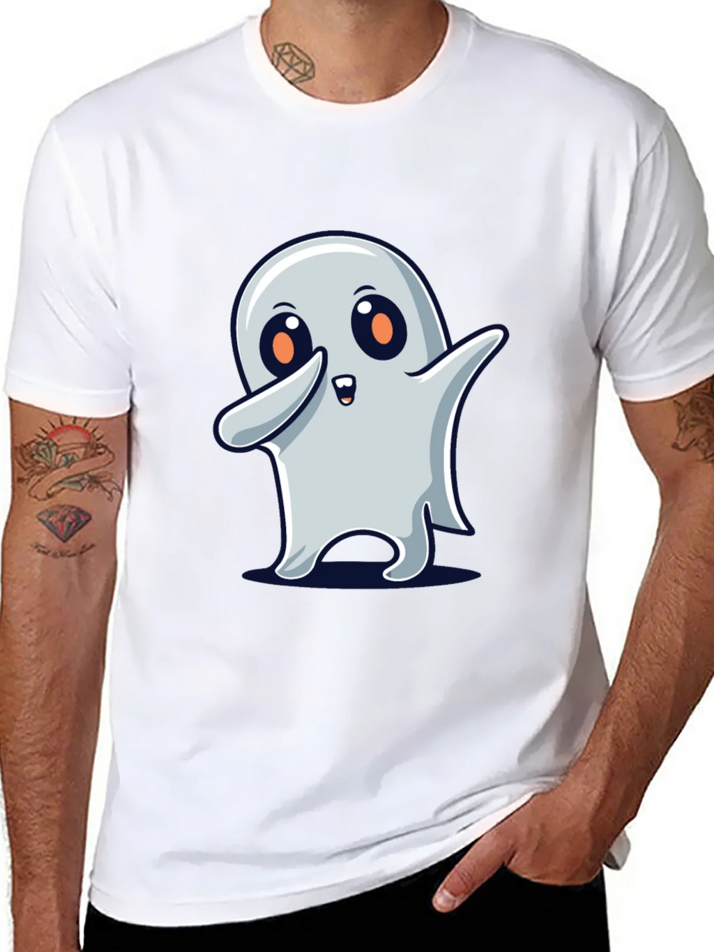 Cute Ghost Dab Halloween Black T-Shirt product image 7