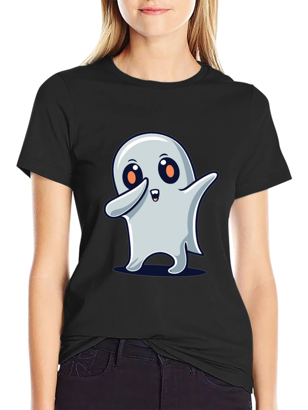 Cute Ghost Dab Halloween Black T-Shirt product image 2