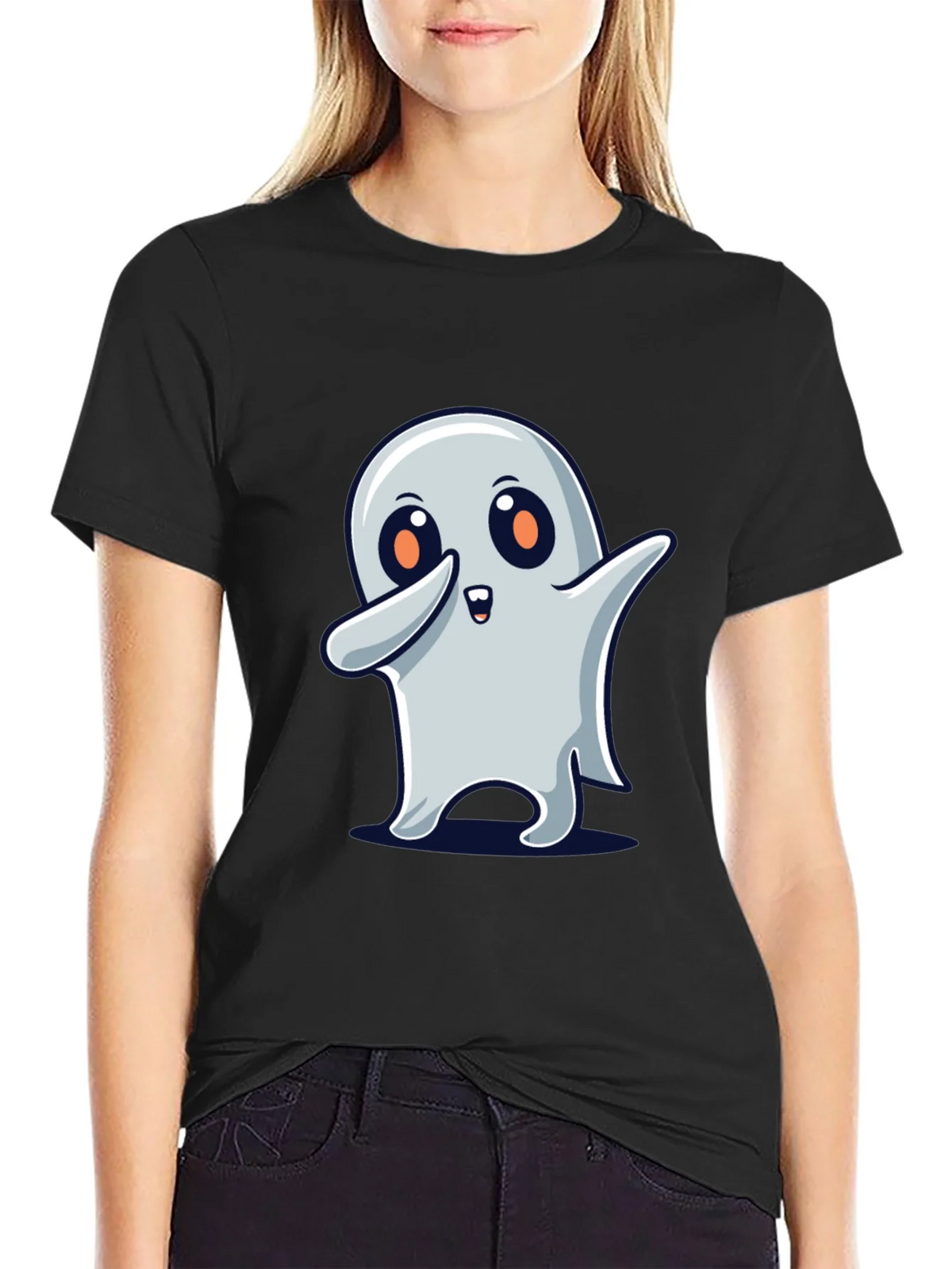 Cute Ghost Dab Halloween Black T-Shirt product image 2