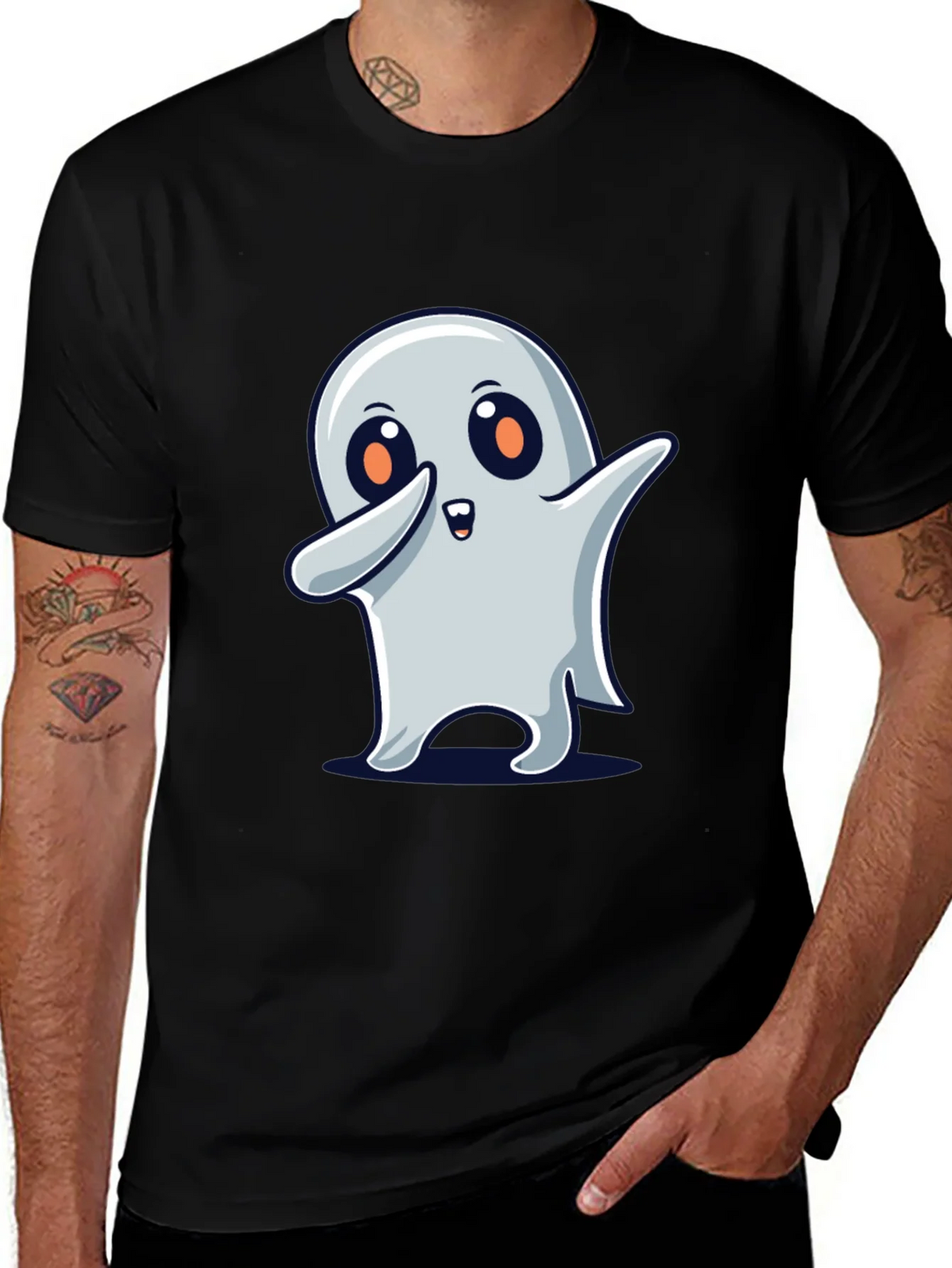 Cute Ghost Dab Halloween Black T-Shirt product image 1