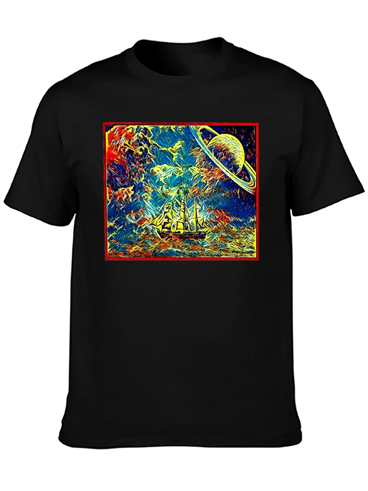 Cosmic Voyage T-Shirt - Saturn & Sailing Ship Tee product image 3