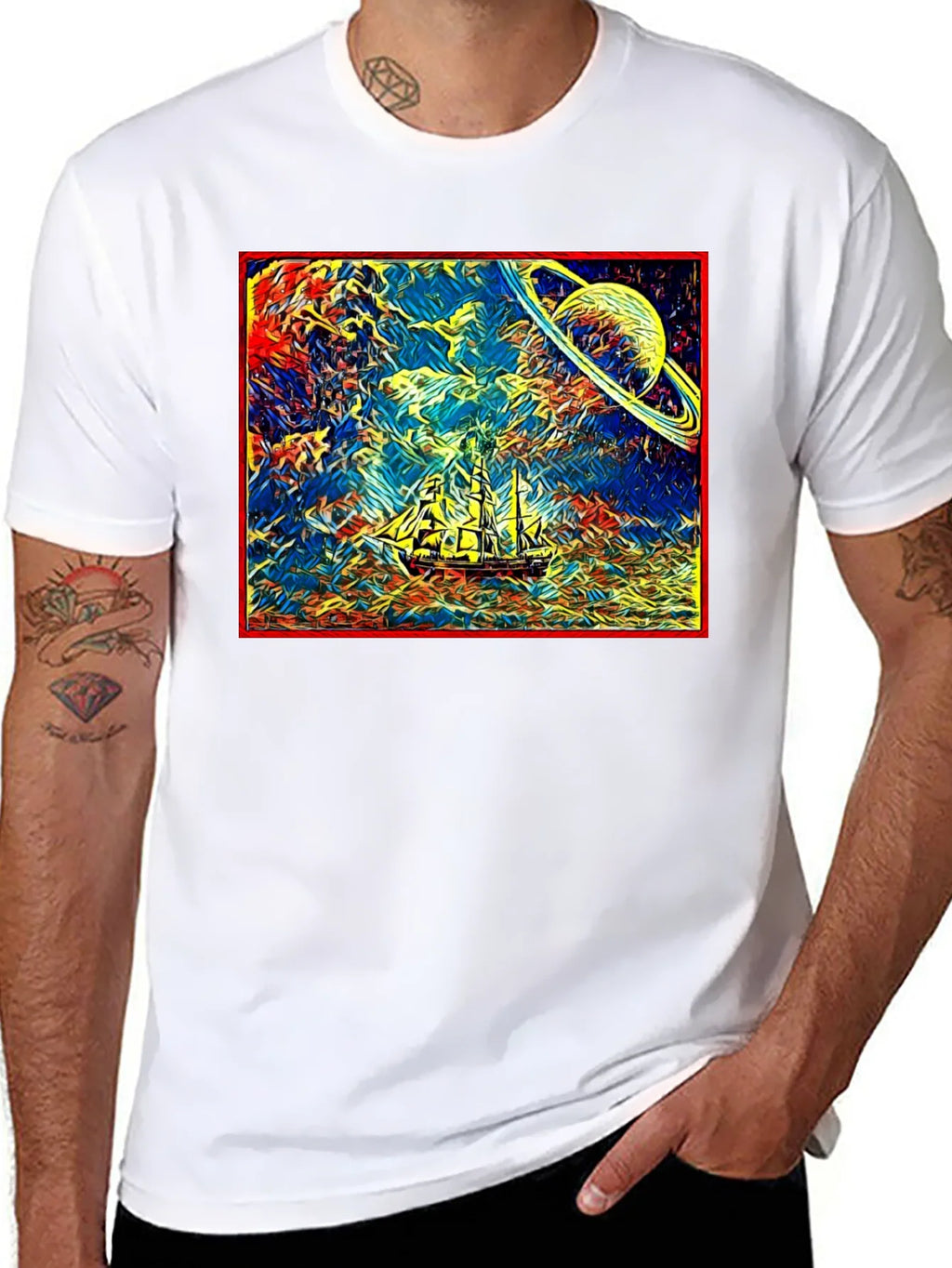 Cosmic Voyage T-Shirt - Saturn & Sailing Ship Tee product image 7