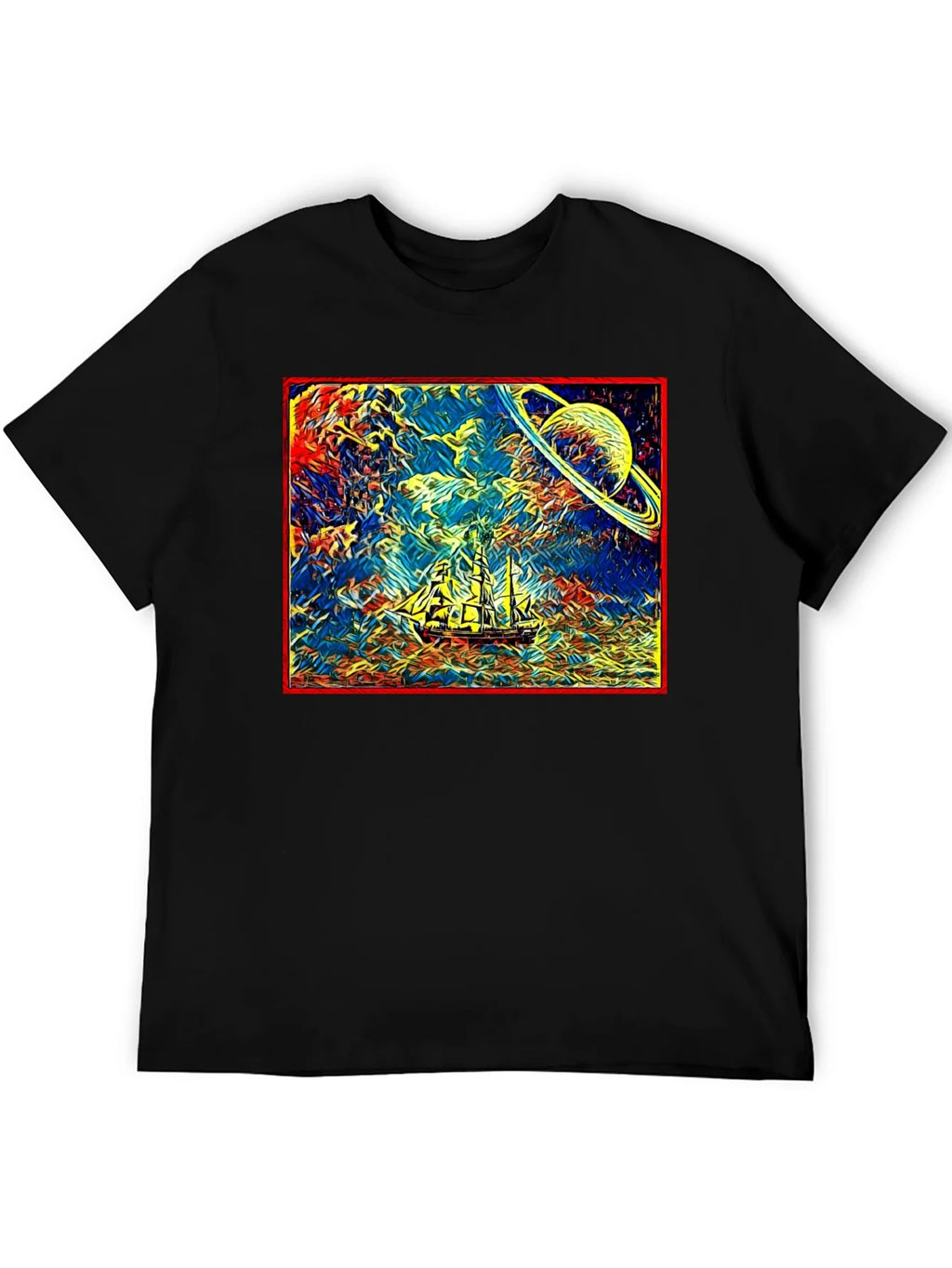 Cosmic Voyage T-Shirt - Saturn & Sailing Ship Tee product image 5