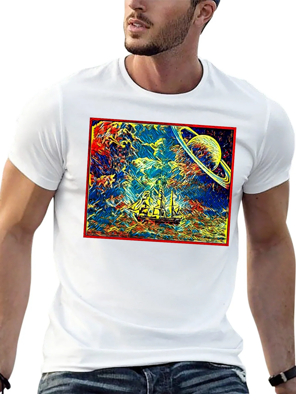 Cosmic Voyage T-Shirt - Saturn & Sailing Ship Tee product image 12