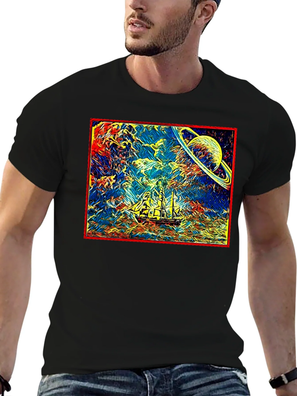 Cosmic Voyage T-Shirt - Saturn & Sailing Ship Tee product image 6