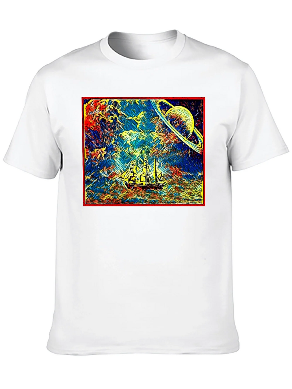 Cosmic Voyage T-Shirt - Saturn & Sailing Ship Tee product image 9