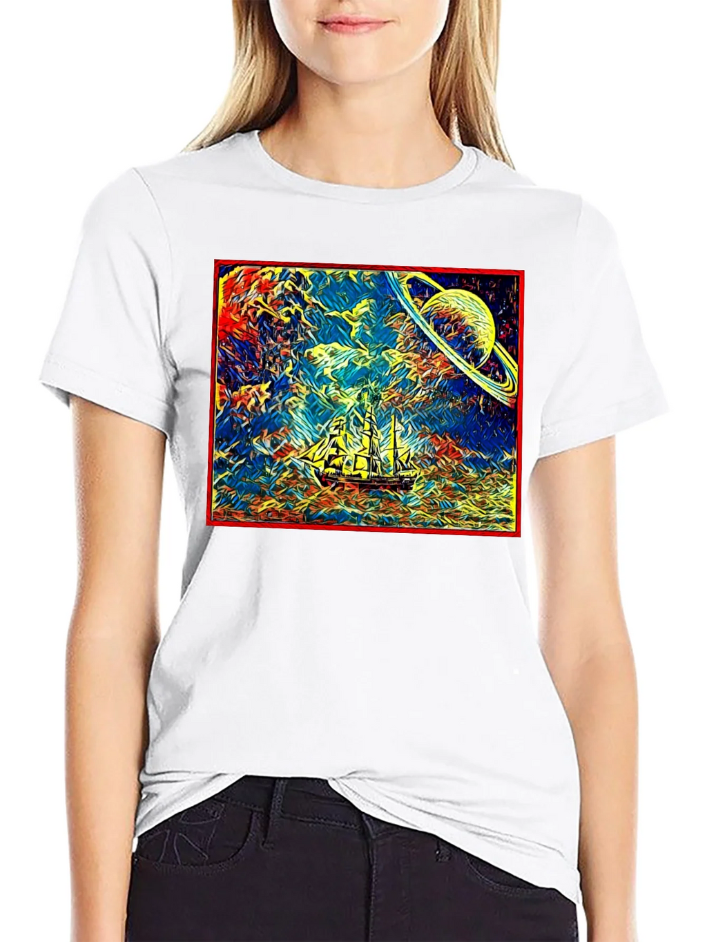 Cosmic Voyage T-Shirt - Saturn & Sailing Ship Tee product image 8