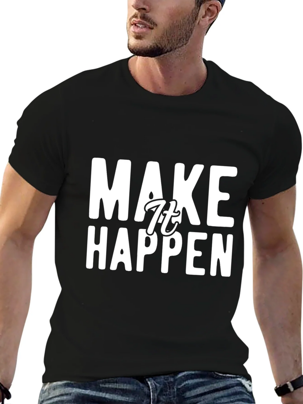 Make It Happen Graphic Tee - Motivational Black T-Shirt product image 6