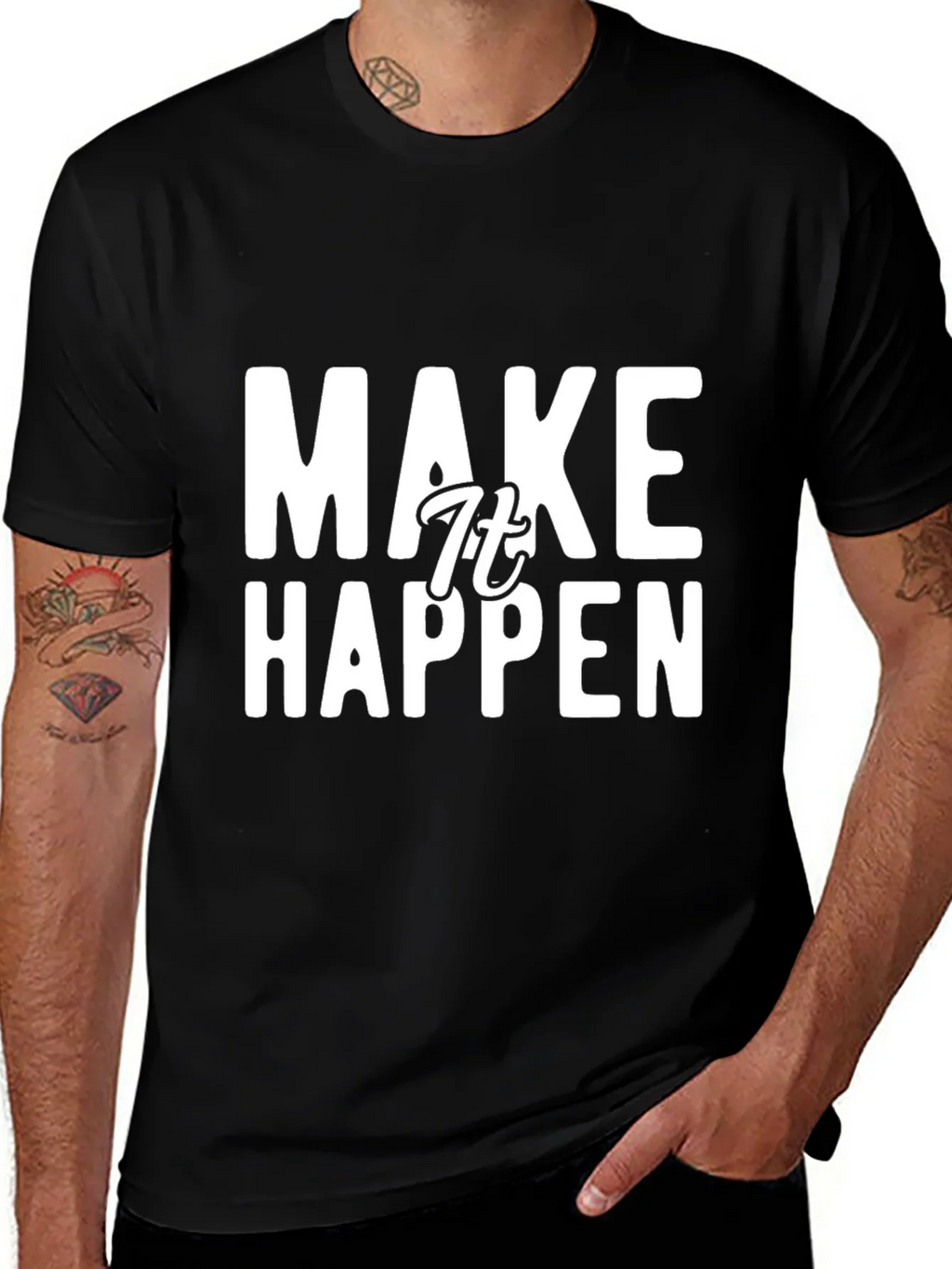 Make It Happen Graphic Tee - Motivational Black T-Shirt product image 1