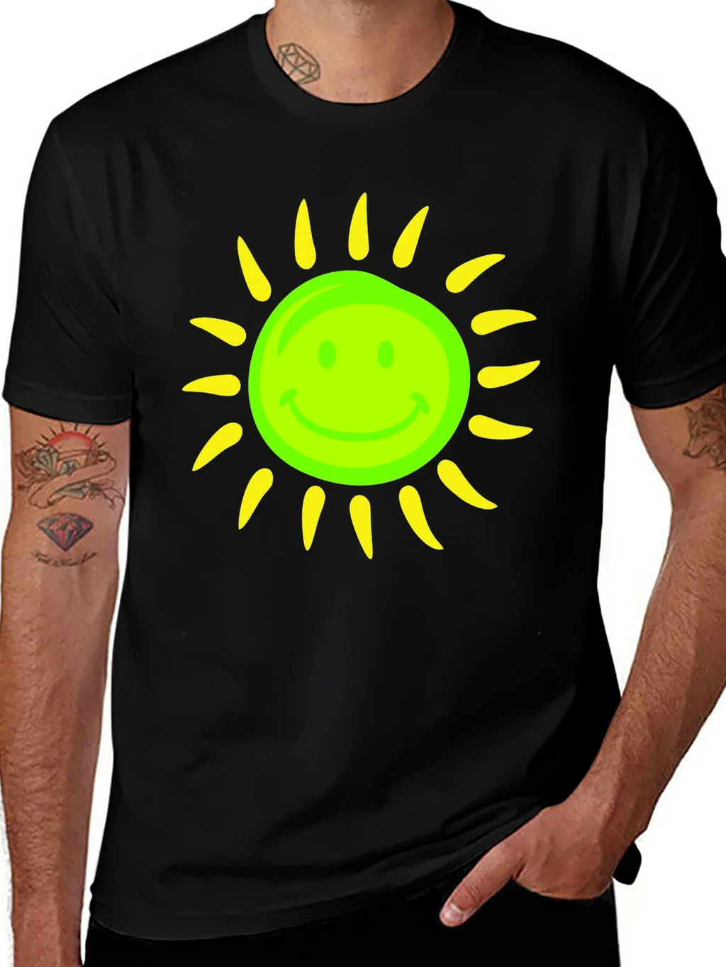 Smiley Sun Graphic Tee - Black Casual T-Shirt product image 1