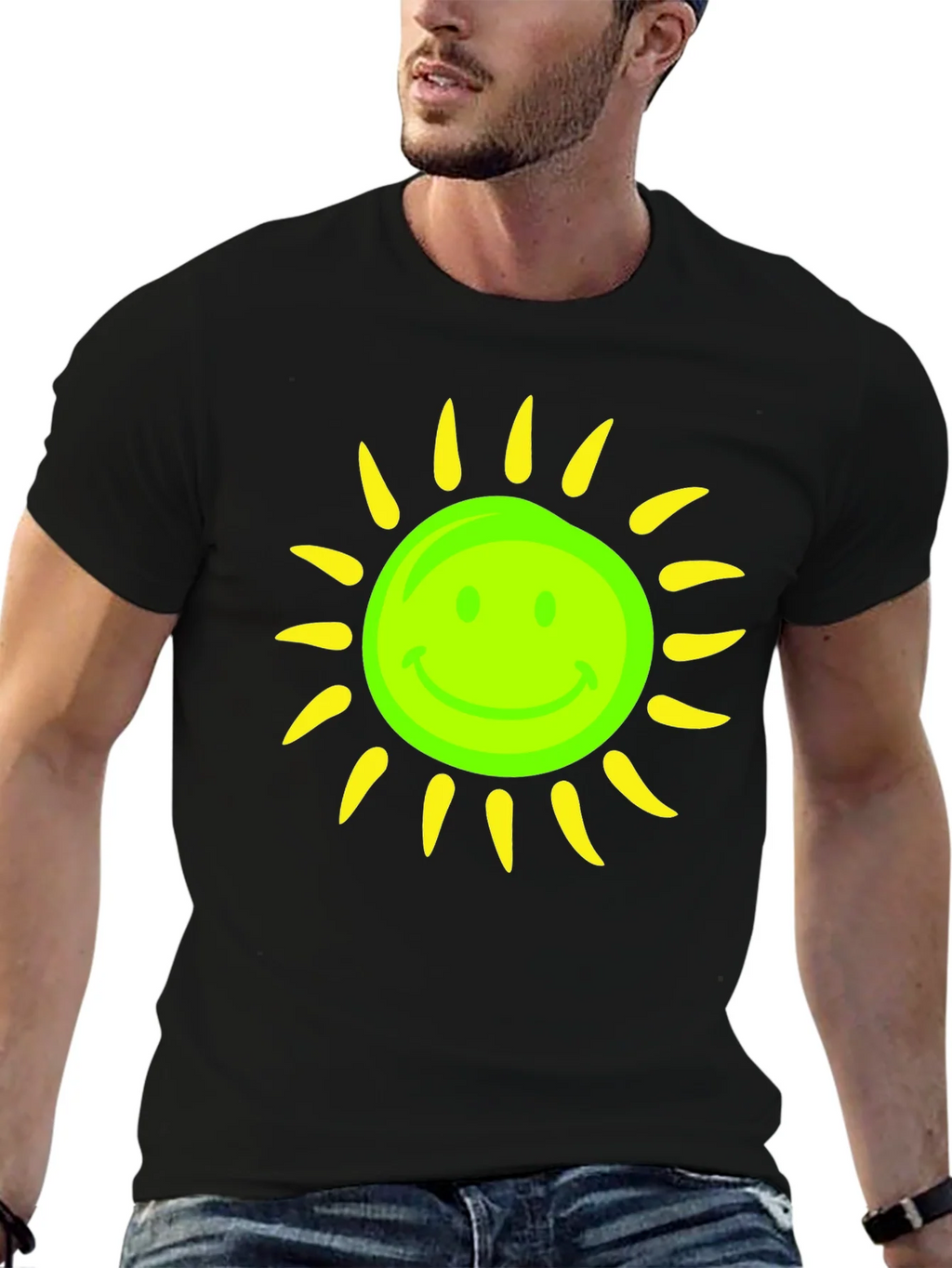 Smiley Sun Graphic Tee - Black Casual T-Shirt product image 5