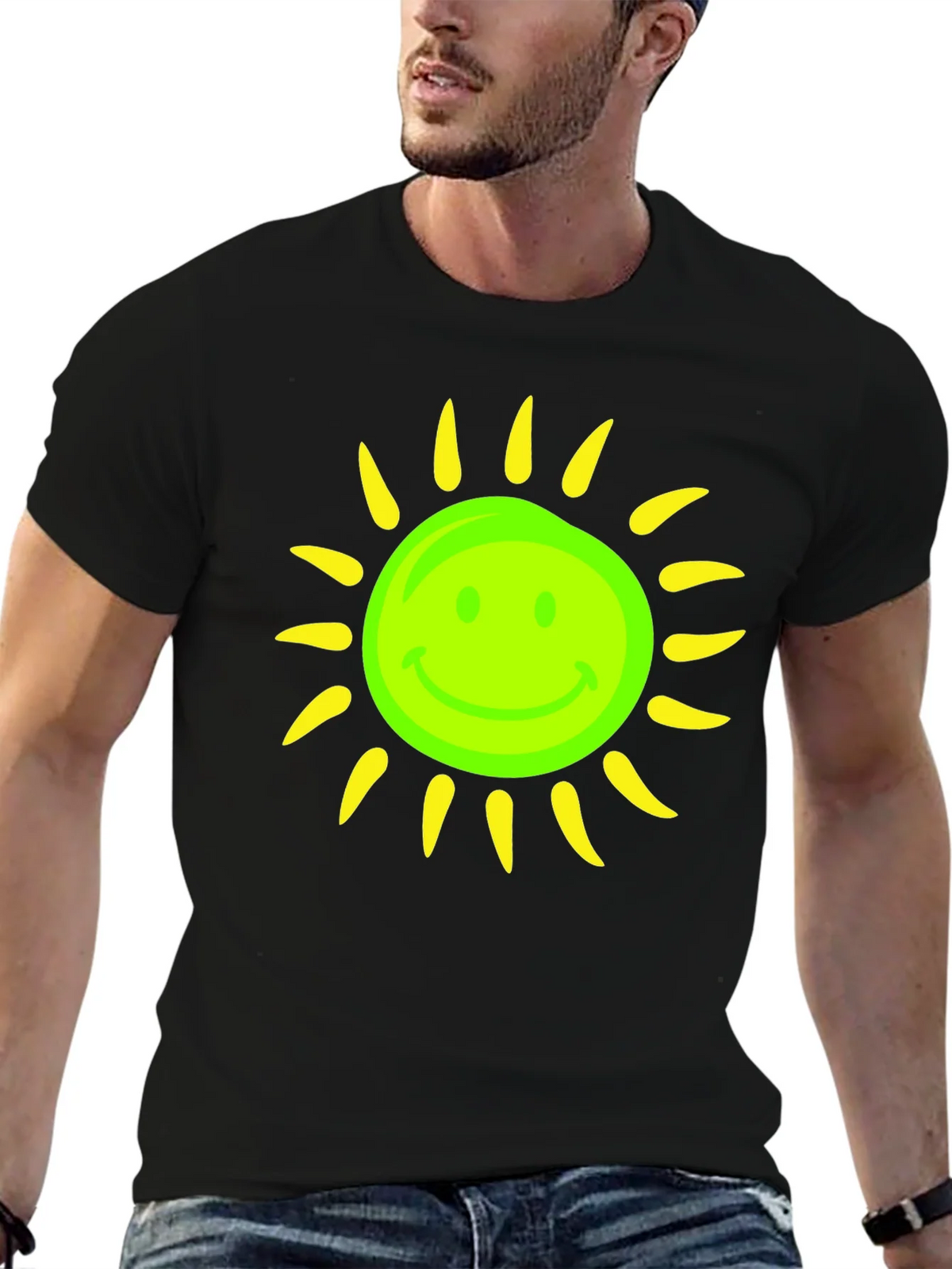 Smiley Sun Graphic Tee - Black Casual T-Shirt product image 5