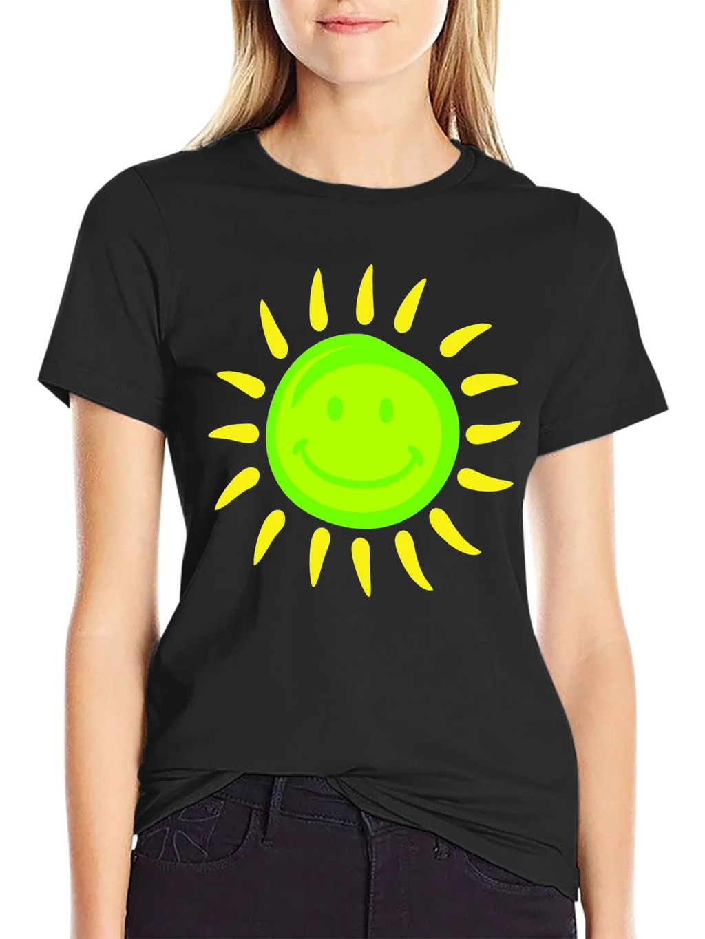 Smiley Sun Graphic Tee - Black Casual T-Shirt product image 2