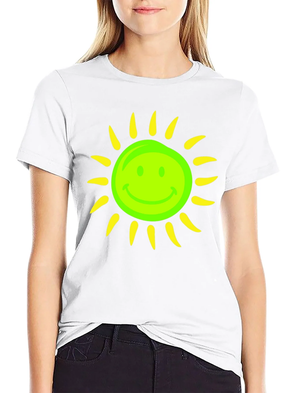 Smiley Sun Graphic Tee - Black Casual T-Shirt product image 7