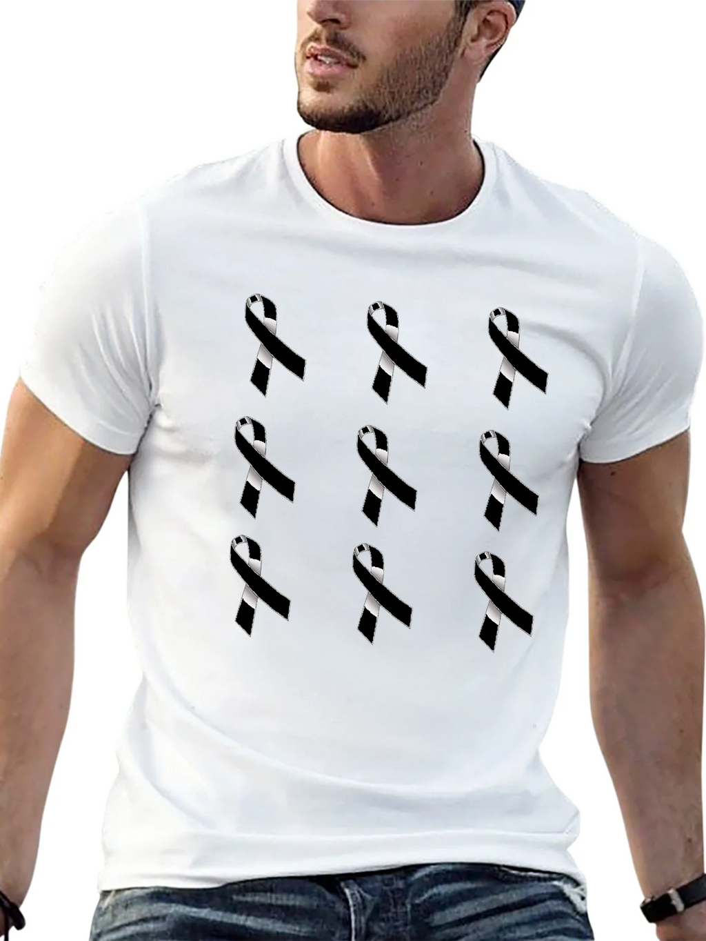 Ribbon Pattern Black Crewneck T-Shirt product image 10