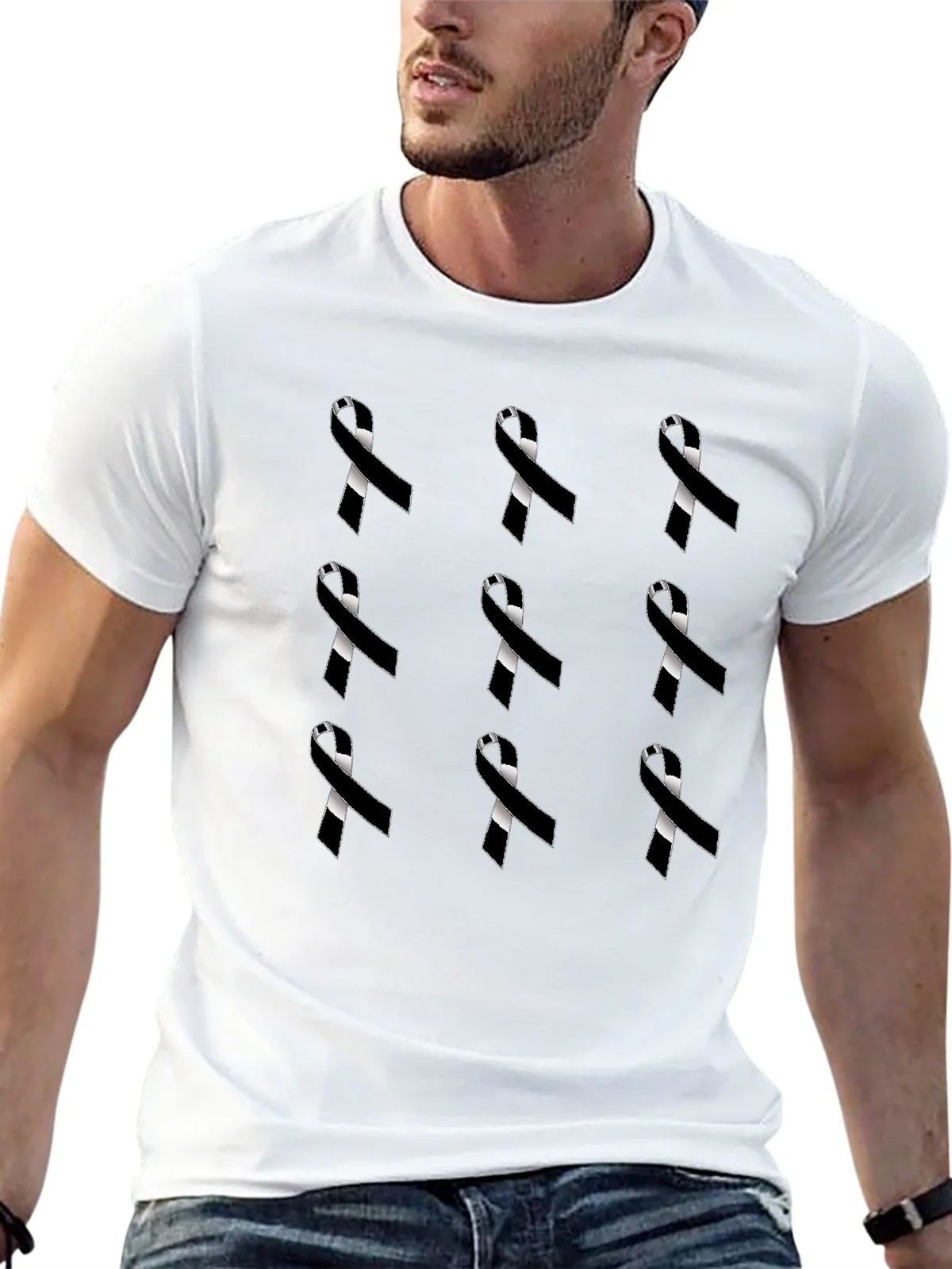 Ribbon Pattern Black Crewneck T-Shirt product image 10
