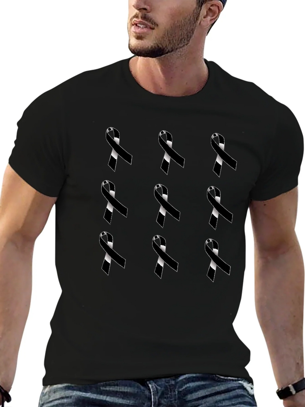 Ribbon Pattern Black Crewneck T-Shirt product image 6