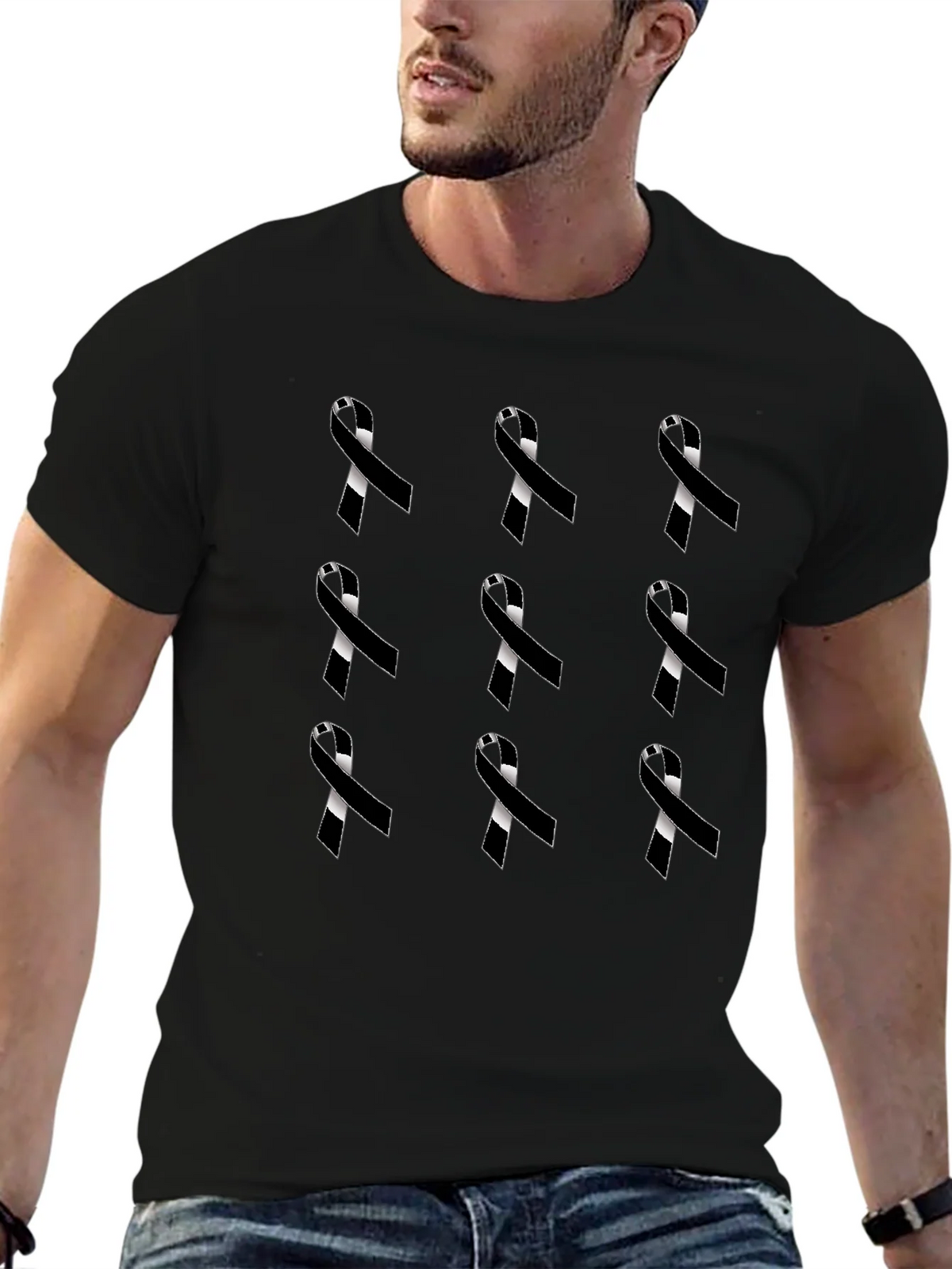 Ribbon Pattern Black Crewneck T-Shirt product image 6