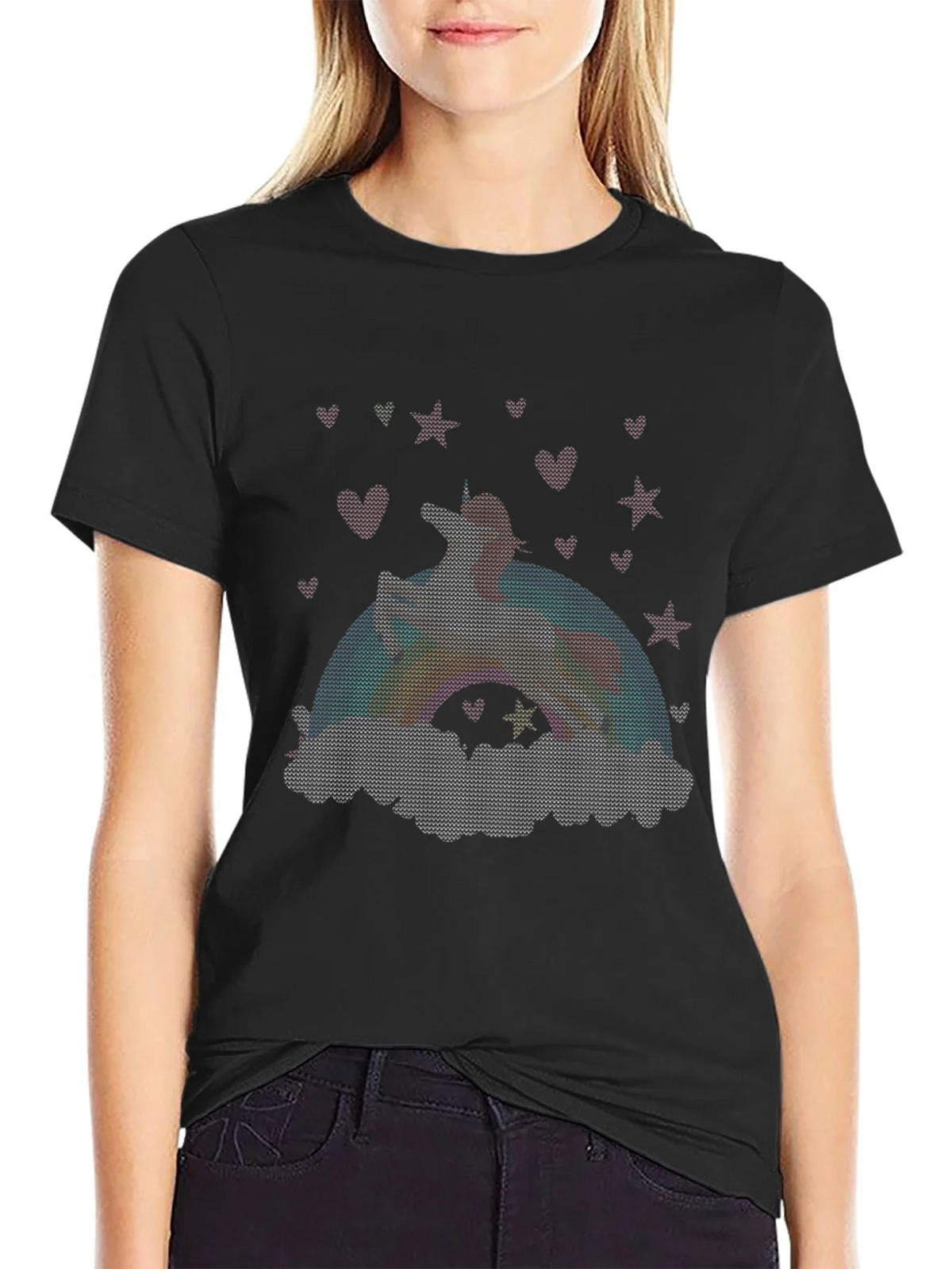 Unicorn Rainbow Graphic Tee - Black Cotton Blend product image 2