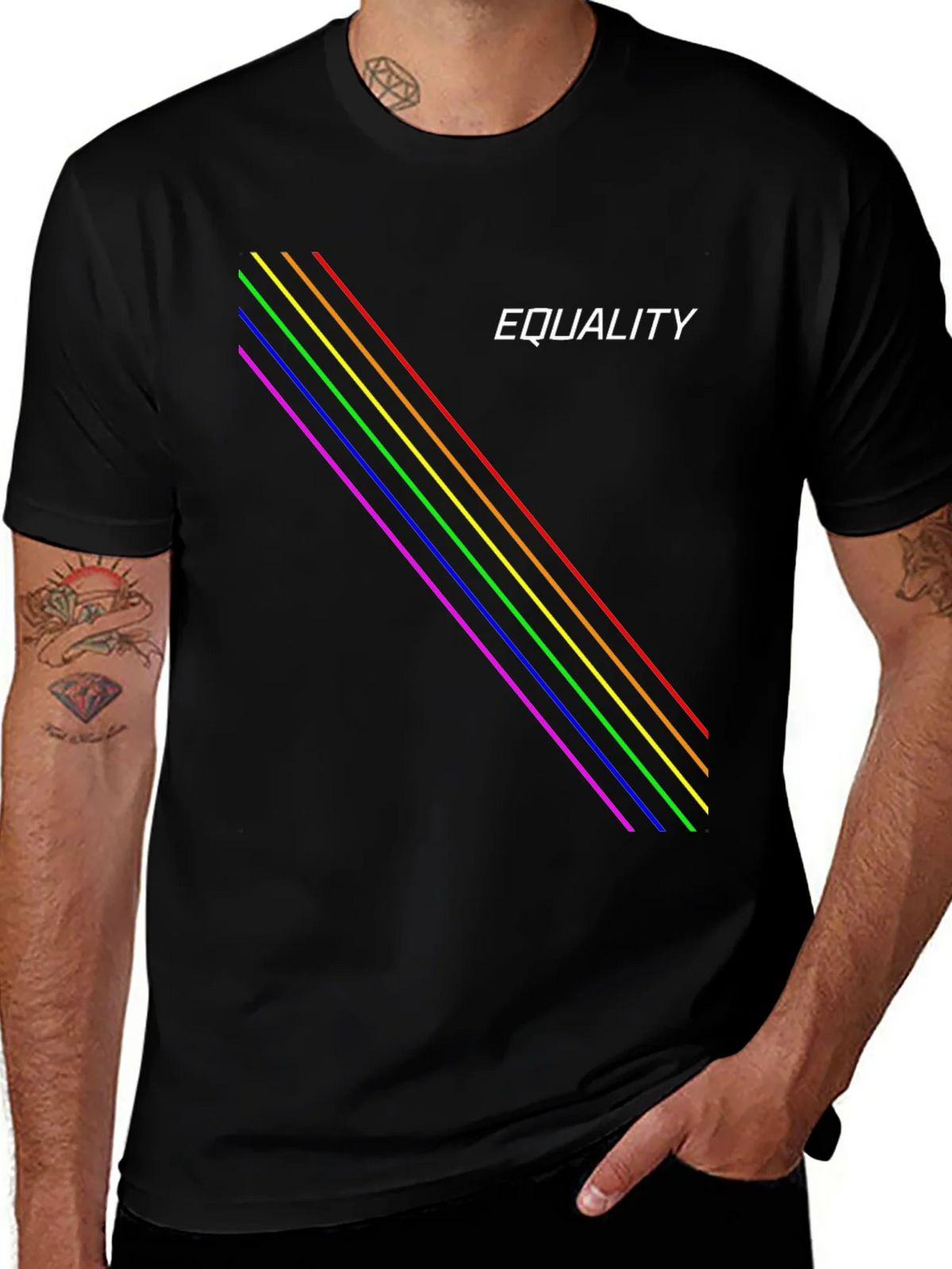 Equality Rainbow Stripe Black T-Shirt product image 1