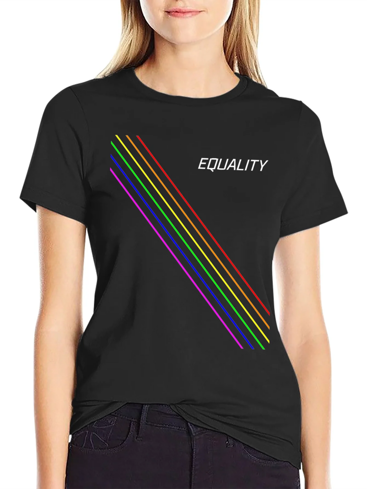 Equality Rainbow Stripe Black T-Shirt product image 2