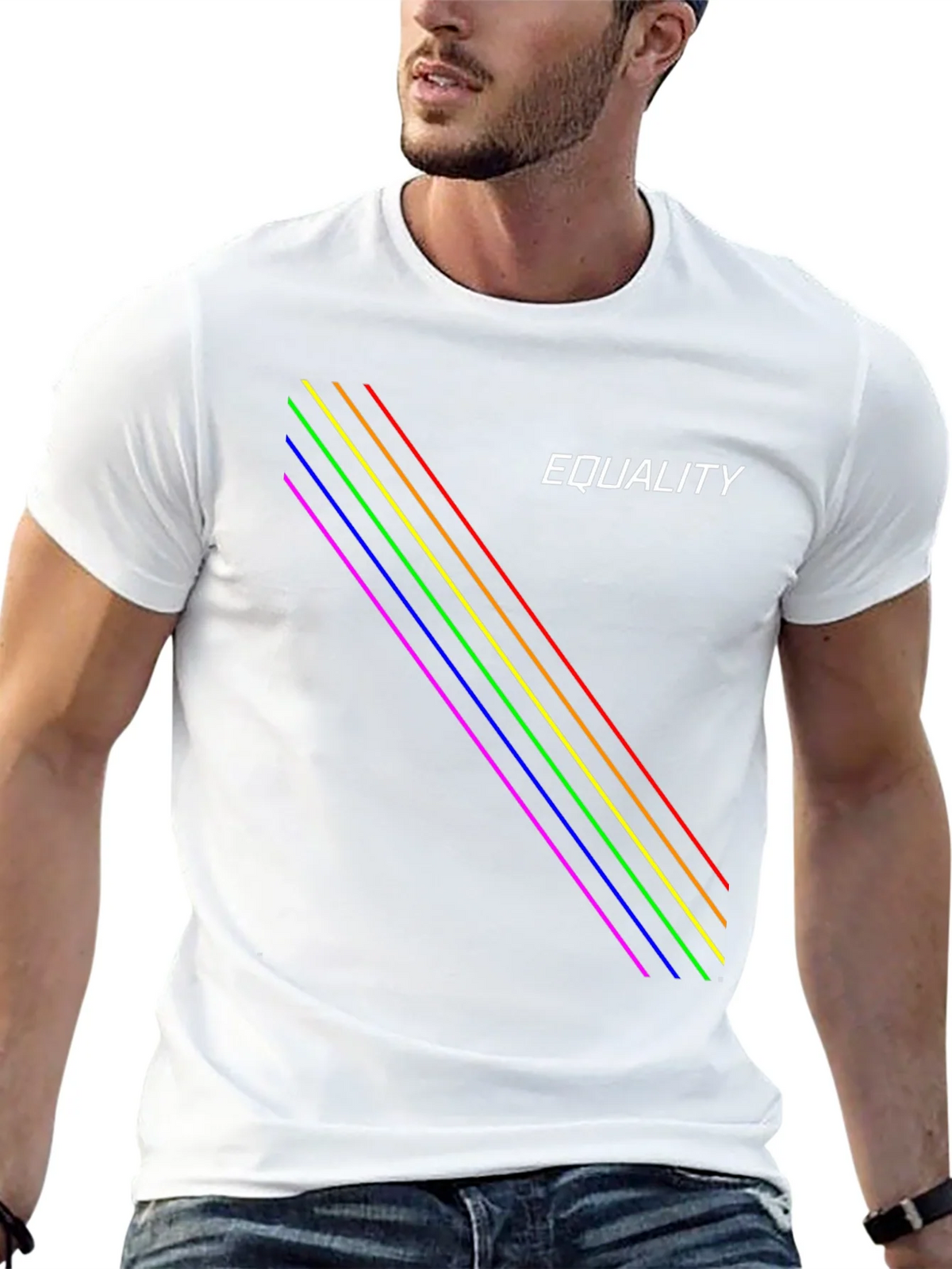 Equality Rainbow Stripe Black T-Shirt product image 11