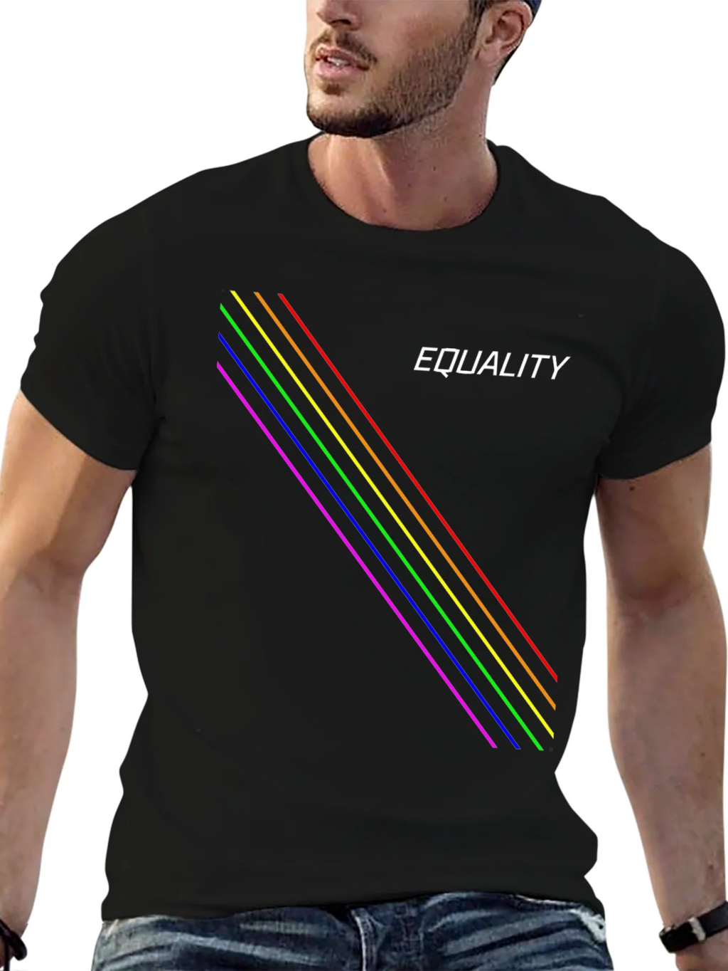 Equality Rainbow Stripe Black T-Shirt product image 5