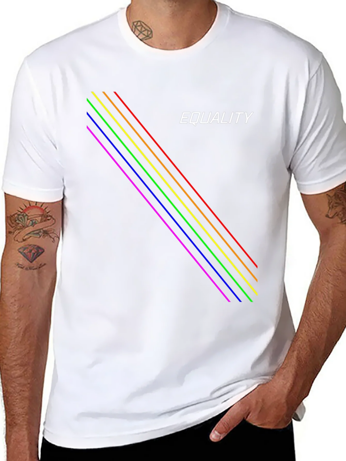 Equality Rainbow Stripe Black T-Shirt product image 6