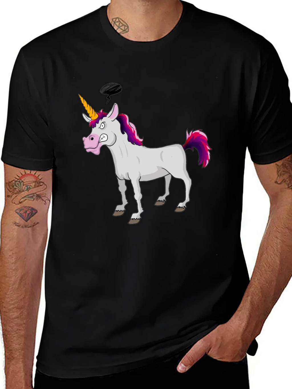 Funny Grumpy Unicorn Black Graphic T-Shirt product image 1