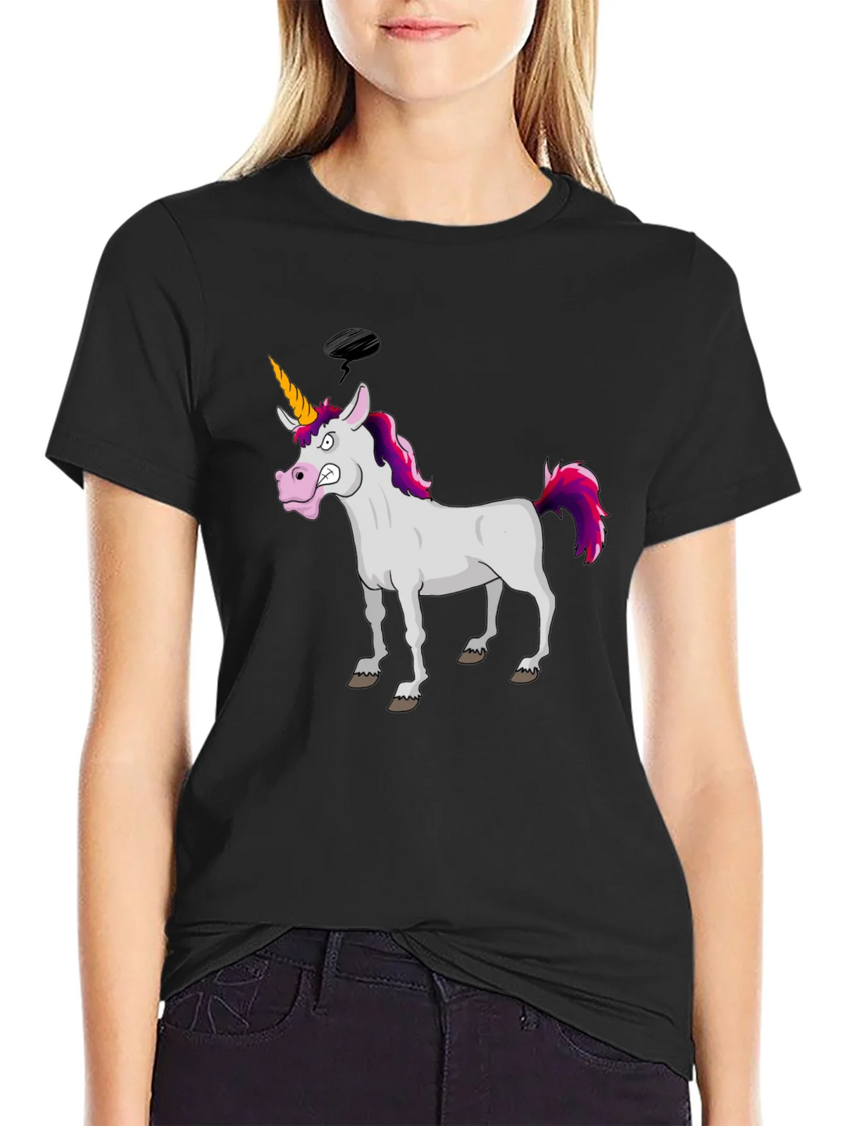 Funny Grumpy Unicorn Black Graphic T-Shirt product image 2