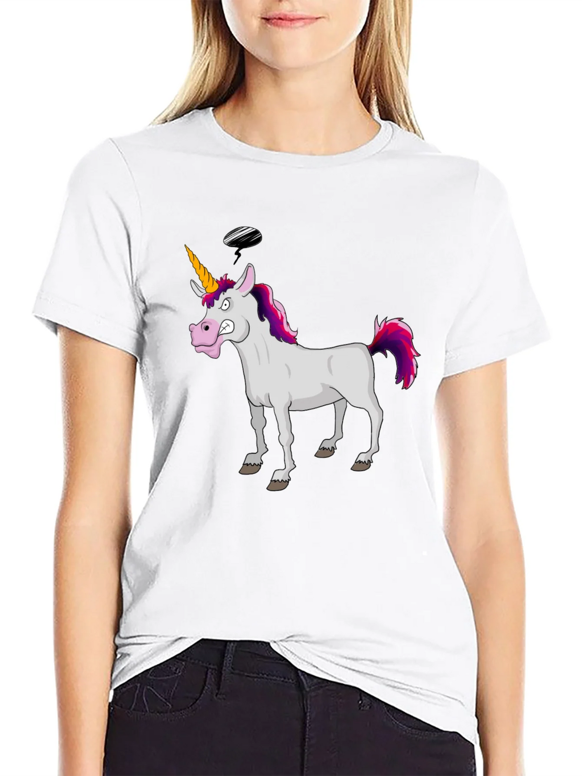 Funny Grumpy Unicorn Black Graphic T-Shirt product image 8