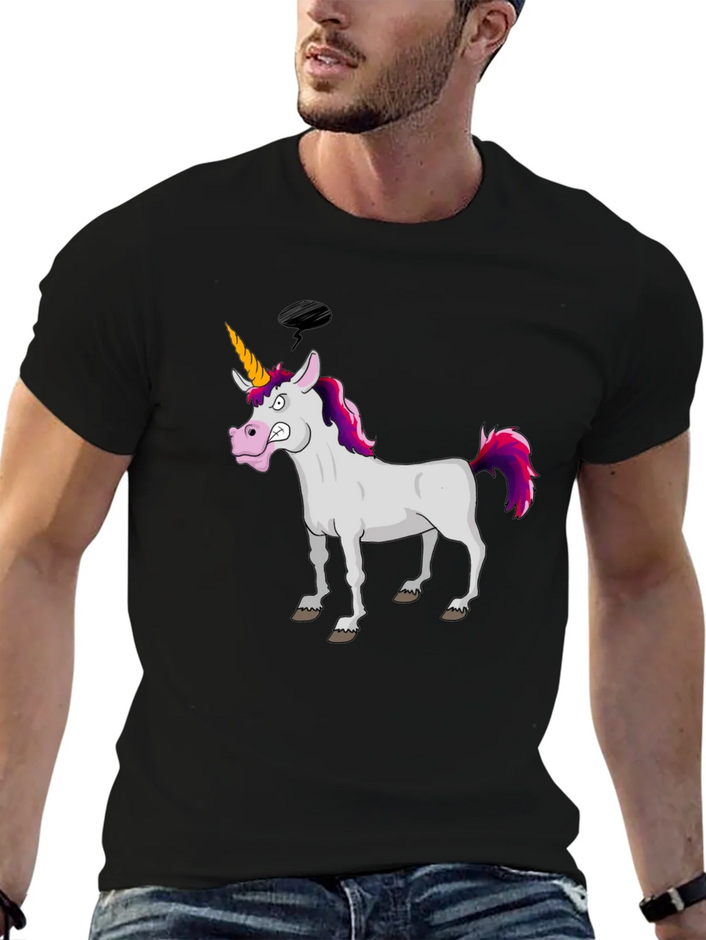 Funny Grumpy Unicorn Black Graphic T-Shirt product image 6