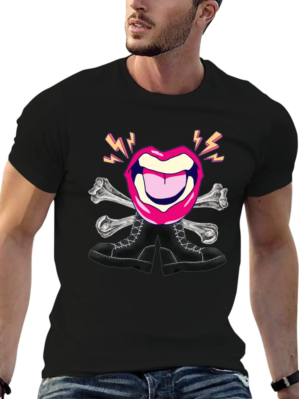 Rock Lips Crossbones Boots Graphic Tee product image 6