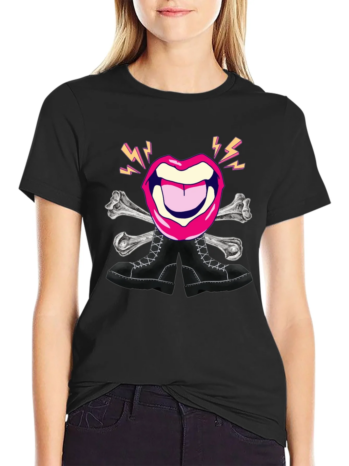 Rock Lips Crossbones Boots Graphic Tee product image 2