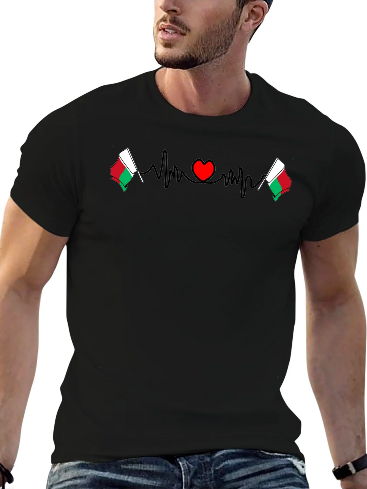 Madagascar Flag Heartbeat Graphic T-Shirt product image 6