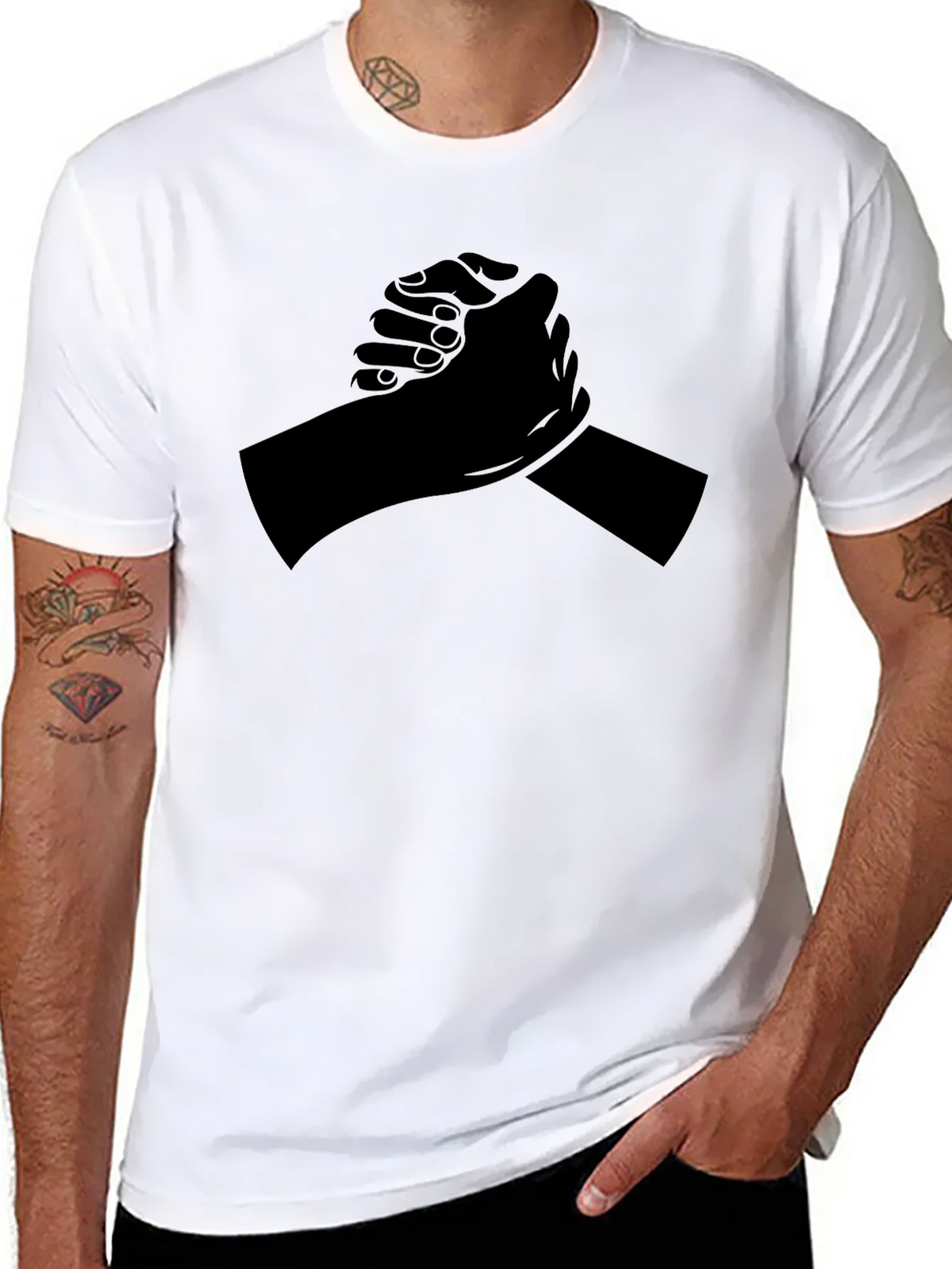 Black T-Shirt with Arm Wrestling Design product image 7
