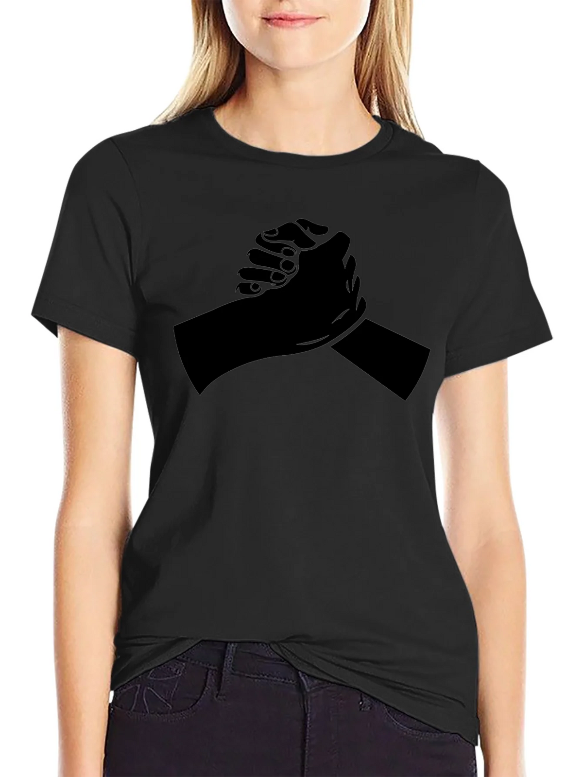 Black T-Shirt with Arm Wrestling Design product image 2