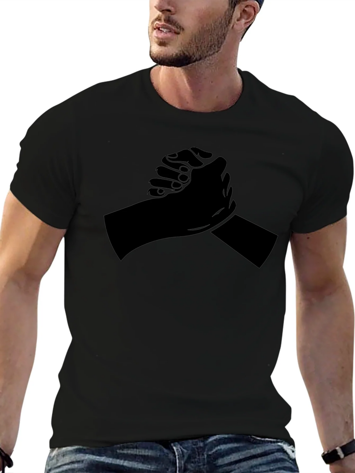 Black T-Shirt with Arm Wrestling Design product image 6