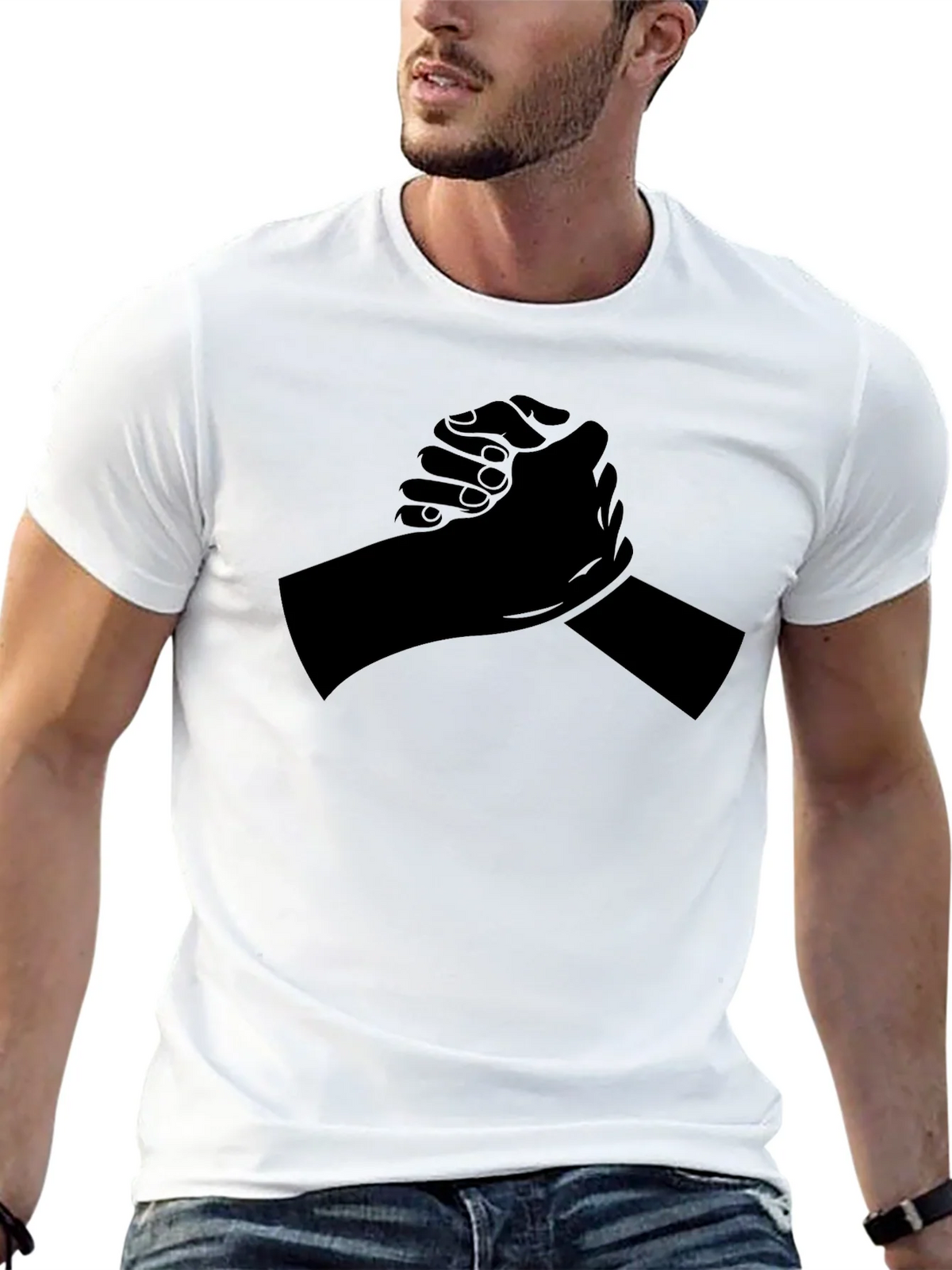 Black T-Shirt with Arm Wrestling Design product image 12