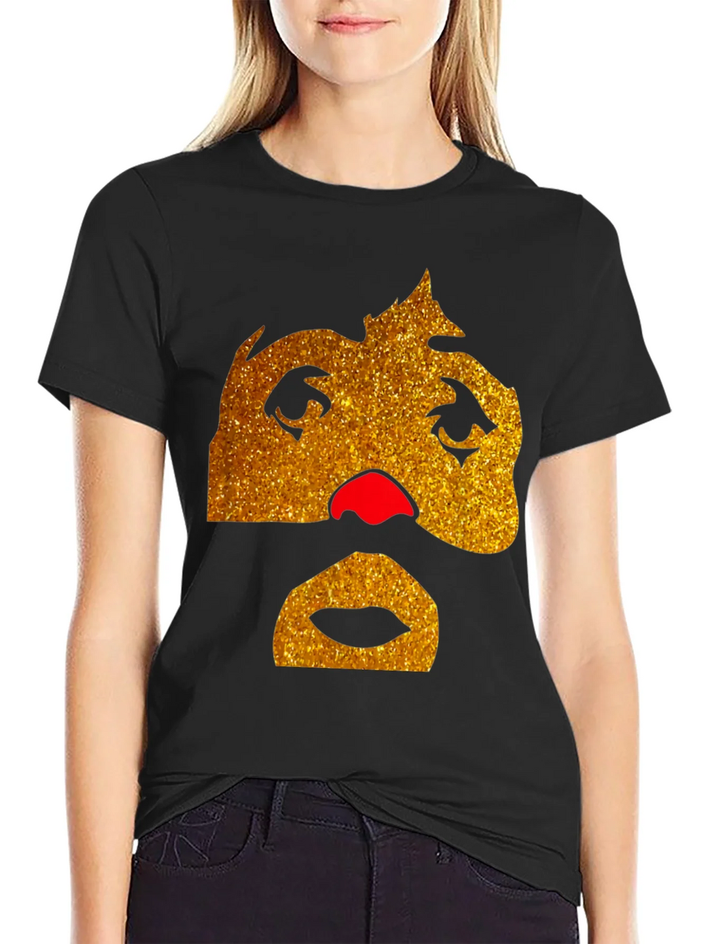 Funny Glitter Face Graphic Tee - Black product image 2