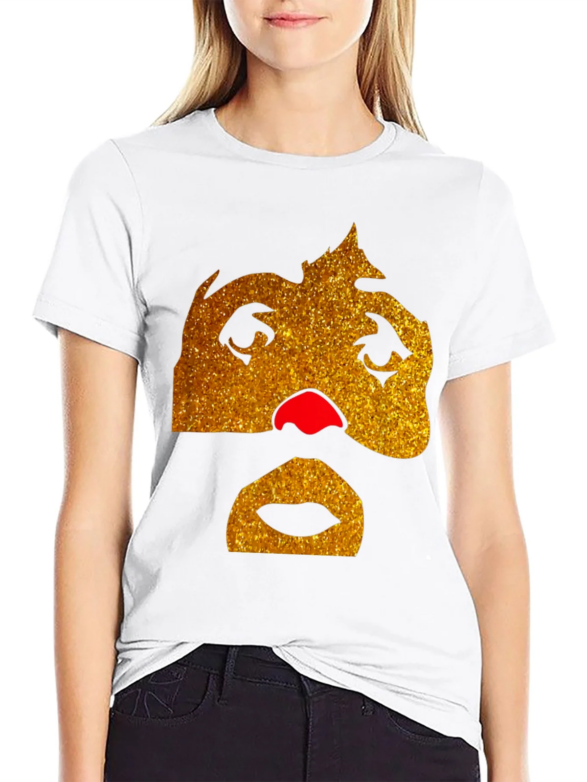 Funny Glitter Face Graphic Tee - Black product image 8