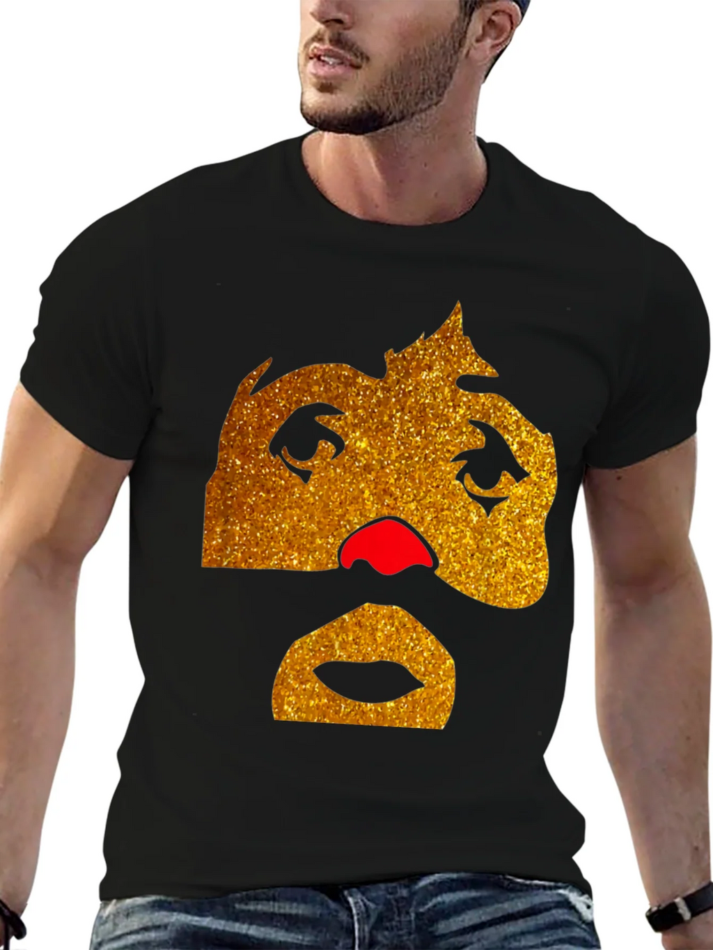 Funny Glitter Face Graphic Tee - Black product image 6