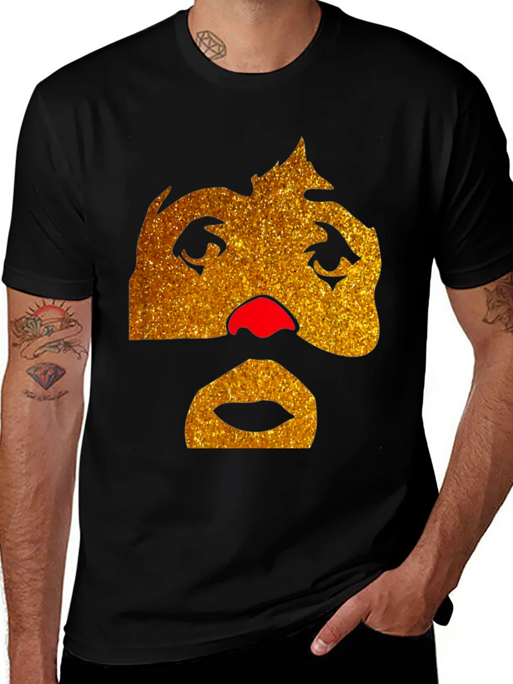 Funny Glitter Face Graphic Tee - Black product image 1