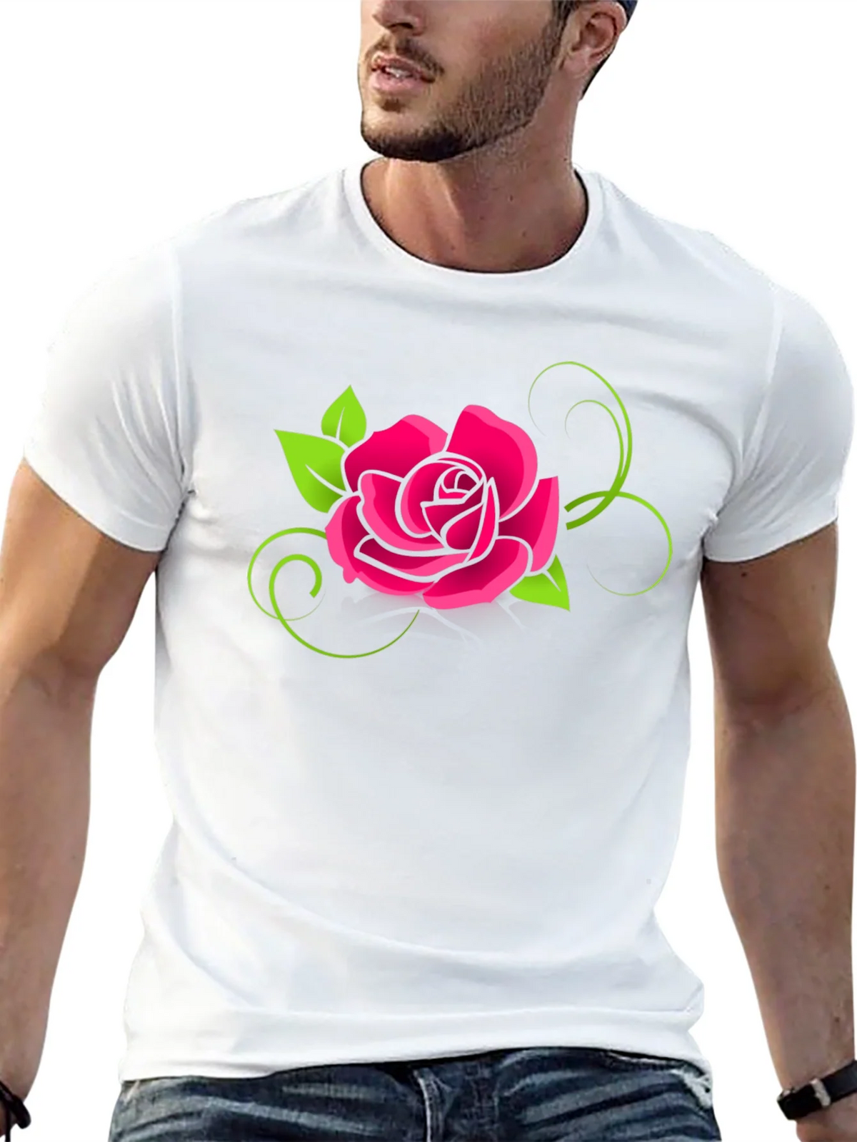 Black T-Shirt with Pink Rose Design product image 12
