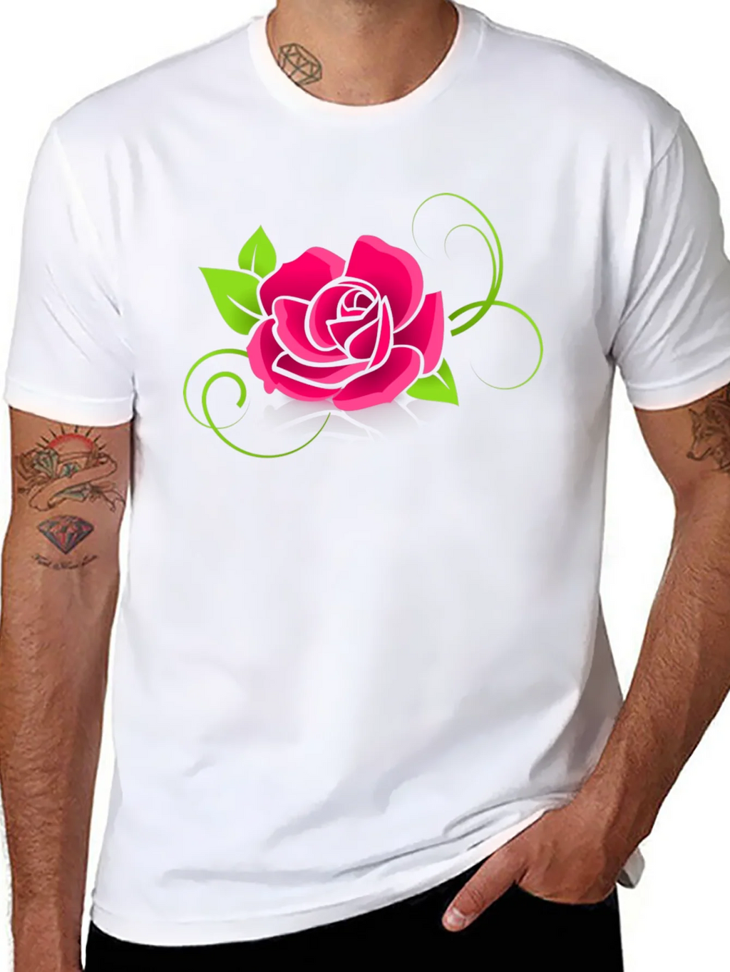 Black T-Shirt with Pink Rose Design product image 7