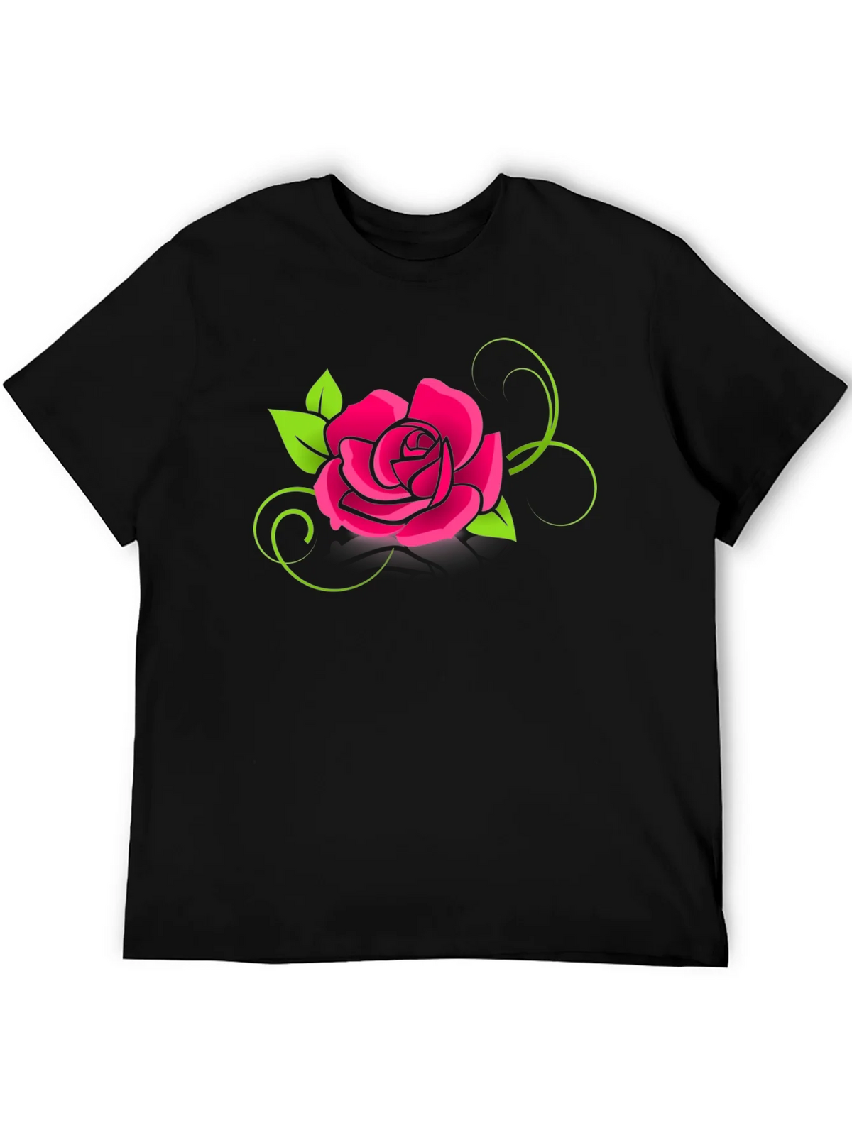 Black T-Shirt with Pink Rose Design product image 5