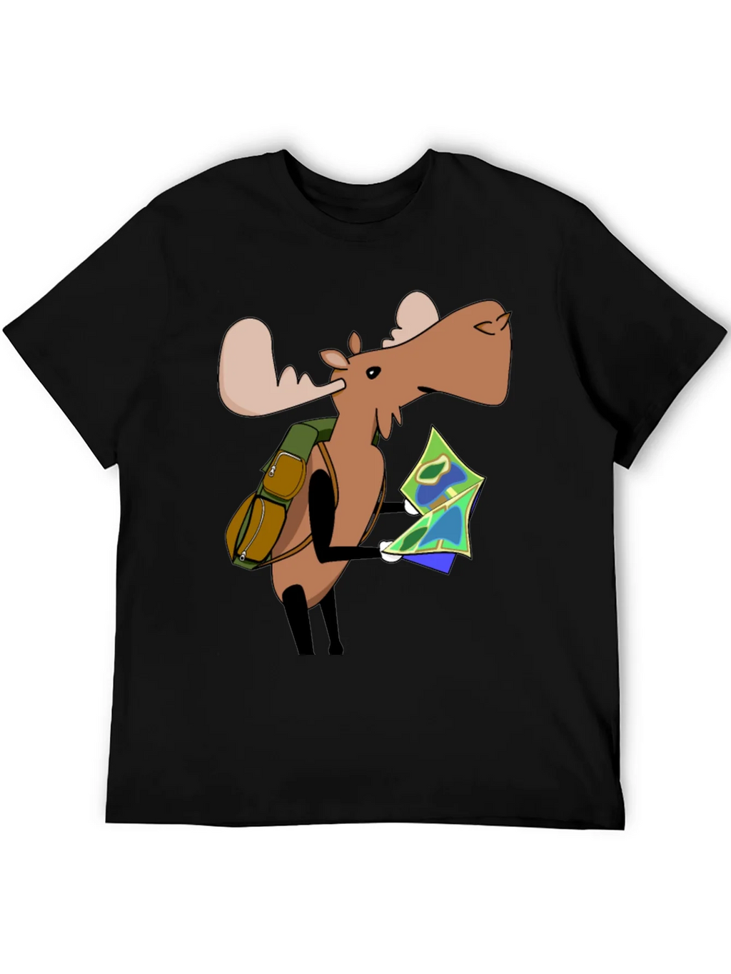Cartoon Moose with Map T-Shirt - Black