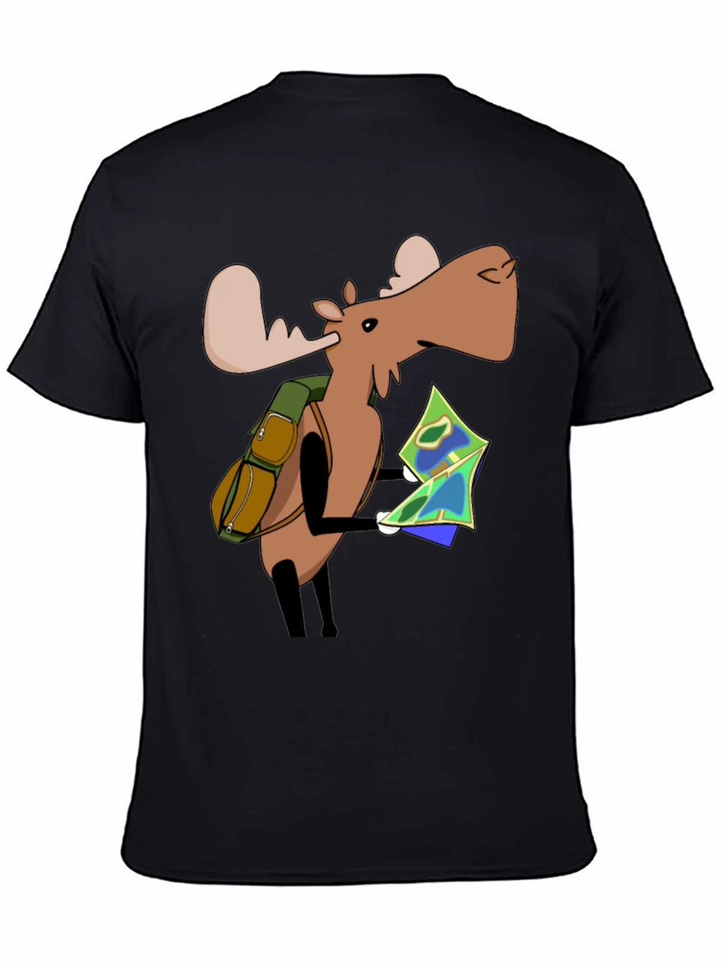 Cartoon Moose with Map T-Shirt - Black